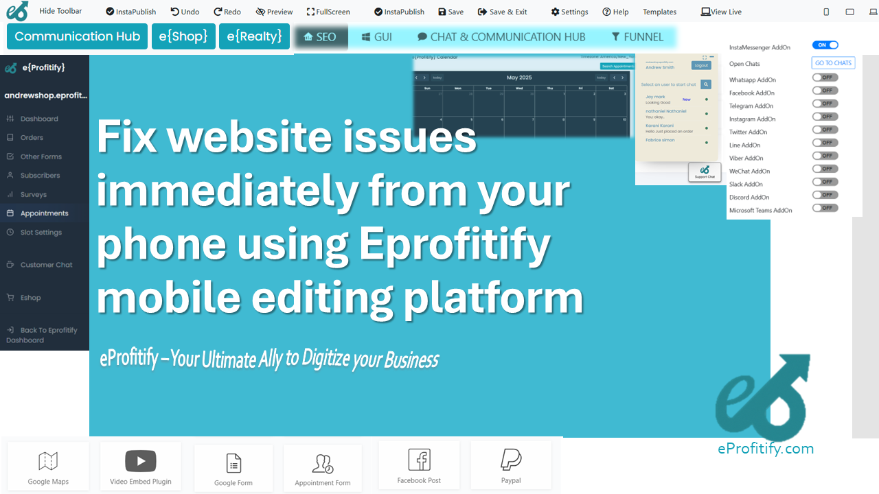 Fix website issues immediately from your phone using Eprofitify mobile editing platform